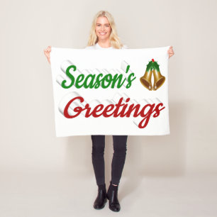 Seasons Greetings Bells Christmas red green script Fleece Blanket
