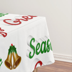 Seasons Greetings Bells Christmas red green script Tablecloth
