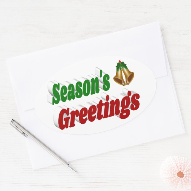 Seasons Greetings Bells Christmas typography Oval Sticker (Envelope)