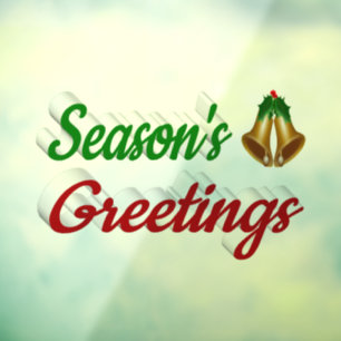 Seasons Greetings Bells red green script Christmas Window Cling