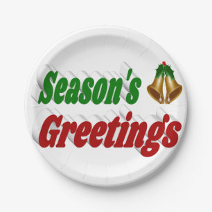 Seasons Greetings Bells typography Christmas  Paper Plate