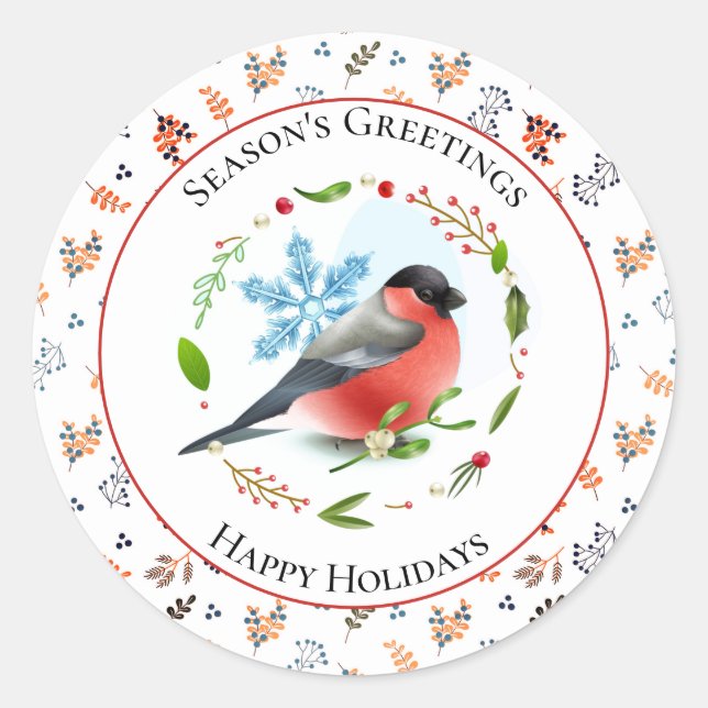 Season's Greetings Bird Classic Round Sticker (Front)