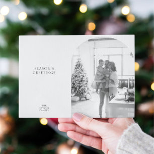 Season's Greetings Black and White Photo Christmas Holiday Card