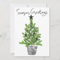 Seasons Greetings Black White Christmas Tree