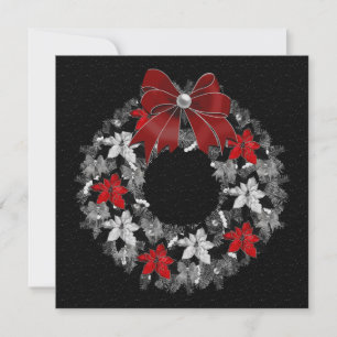 Season's Greetings Black with Silver Wreath Holiday Card