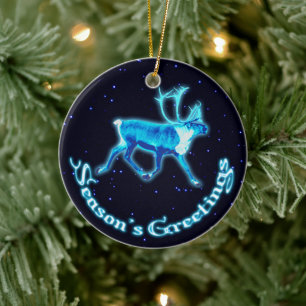 Season's Greetings - Blue Caribou (Reindeer) Ceramic Ornament