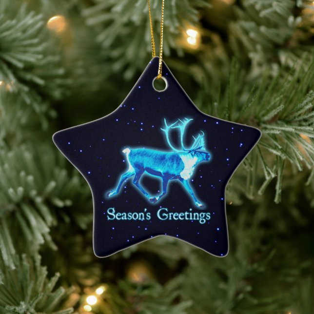 Season's Greetings - Blue Caribou (Reindeer) Ceramic Ornament (Tree)
