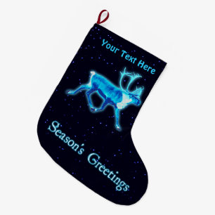 Season's Greetings - Blue Caribou (Reindeer) Large Christmas Stocking
