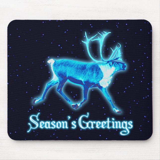 Season's Greetings - Blue Caribou (Reindeer) Mouse Pad (Front)