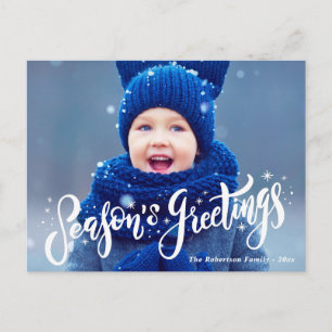 season's greetings  blue holiday postcard
