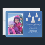 Season's Greetings Blue Photo Holiday Card<br><div class="desc">Share your memories with family and friends with our Season's Greetings Photo Holiday Card. The blue background has five cutout trees hanging from strings and the sentiment "Season's Greetings" is preprinted. Want to save money? Print this design on the basic, square corner paper. The card is easy to customize with...</div>