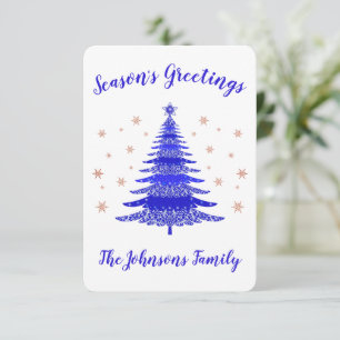 Season's Greetings Blue Rose Gold Christmas Tree   Thank You Card