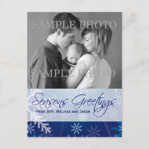 Seasons Greetings Blue Snowflakes Photo Postcard