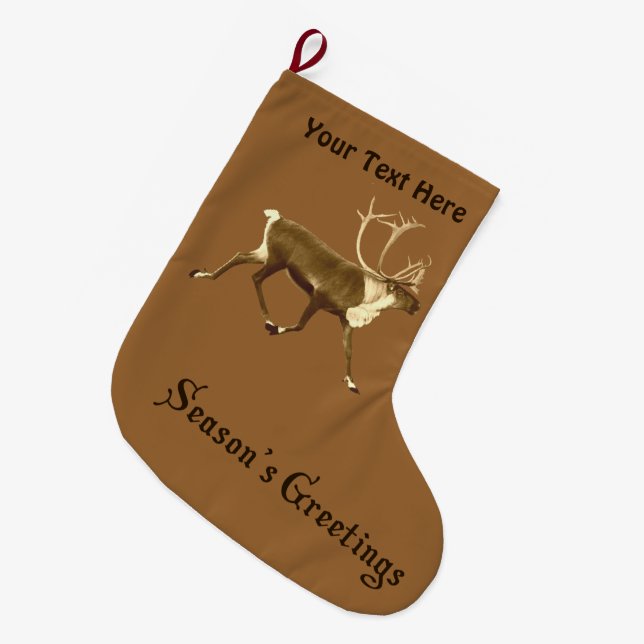 Season's Greetings - Bull Caribou Large Christmas Stocking (Front (Hanging))