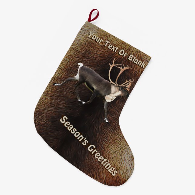 Season's Greetings - Bull Caribou (Reindeer) Large Christmas Stocking (Front (Hanging))