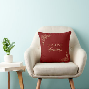 Seasons greetings burgundy and golden  throw pillow
