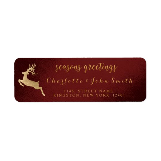 Seasons Greetings Burgundy Golden Reindeer Return Address Label