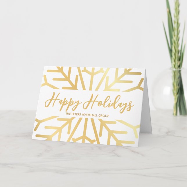 Seasons Greetings Business Snowflake Gold White Card (Front)