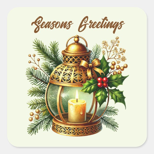 Seasons Greetings candle add text Square Sticker (Front)