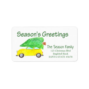 Season's Greetings Car and Christmas tree Label