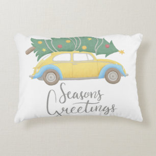 Seasons Greetings Car & Tree Accent Pillow