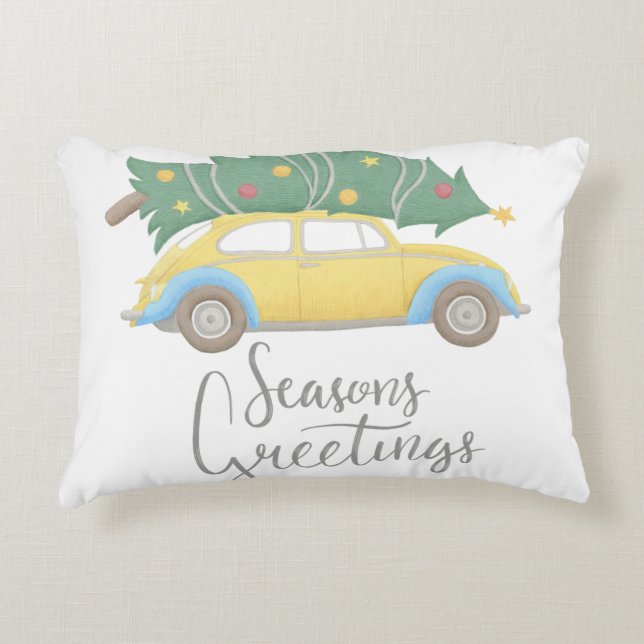 Seasons Greetings Car & Tree Accent Pillow (Front)