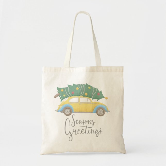 Seasons Greetings Car & Tree Tote Bag (Front)