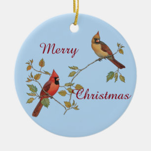 Season's Greetings Cardinals Ceramic Ornament