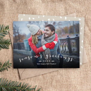 Season's Greetings Chic Script Overlay Photo Holiday Card