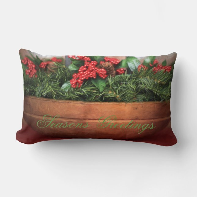 Seasons Greetings Christmas Centerpiece Lumbar Pillow (Front)