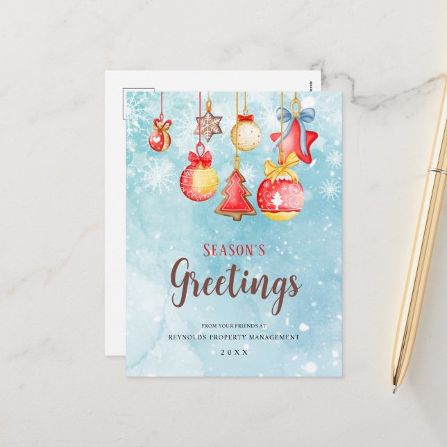 Seasons Greetings Christmas Corporate Holiday Card (Front/Back In Situ)