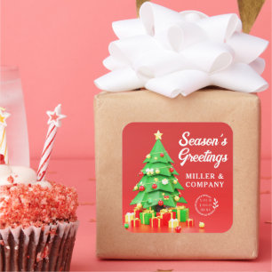 Season's Greetings Christmas Corporate Logo Square Sticker