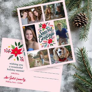 SEASONS GREETINGS Christmas CUSTOM 6 PHOTO Holiday Postcard