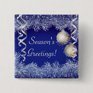Season's Greetings Christmas Glitter Christmas 2 Inch Square Button