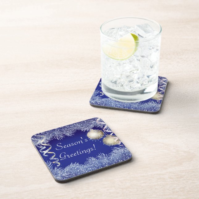 Season's Greetings Christmas Glitter Christmas Coaster (Right Side)