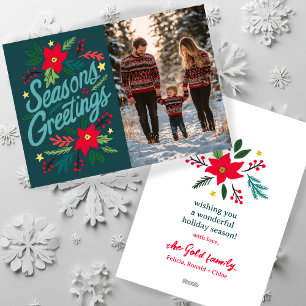 SEASONS GREETINGS Christmas Holidays CUSTOM PHOTO Holiday Card