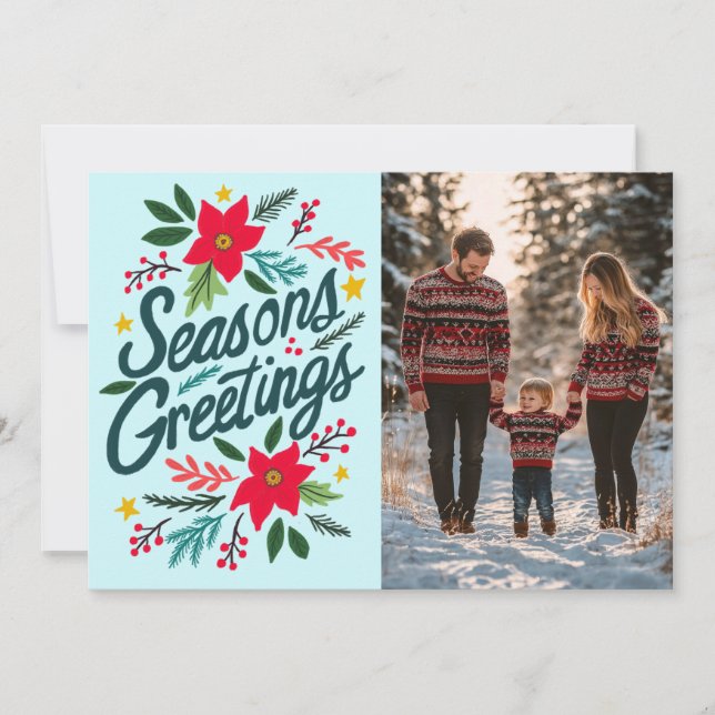 SEASONS GREETINGS Christmas Holidays CUSTOM PHOTO Holiday Card (Front)