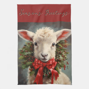 Season's Greetings Christmas Lamb Kitchen Towel