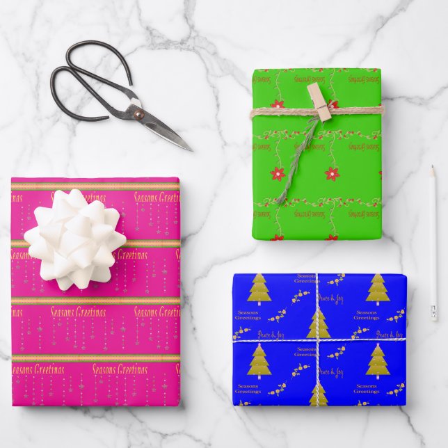 Seasons Greetings Christmas Sheets Wrapping Paper  (Front)