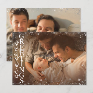 Seasons Greetings Christmas Snowflake 2 Photo Holiday Card