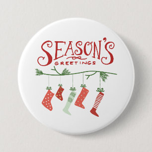 Season's Greetings & Christmas Stockings 3 Inch Round Button