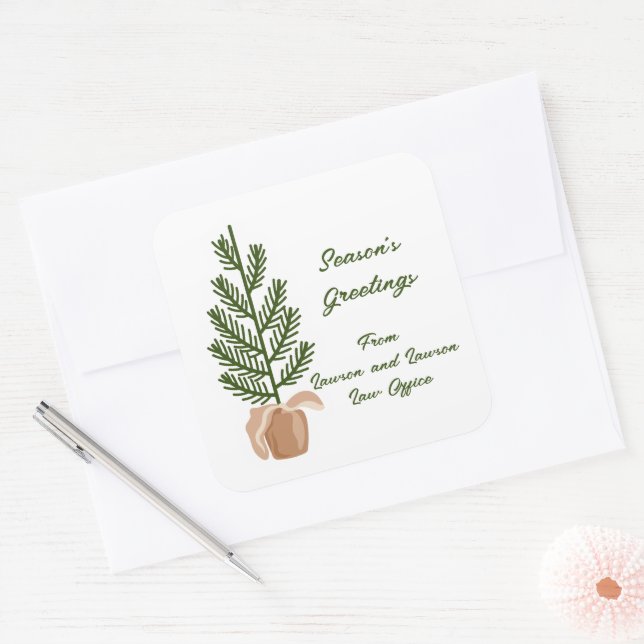 Season's Greetings Christmas Tree  Square Sticker (Envelope)