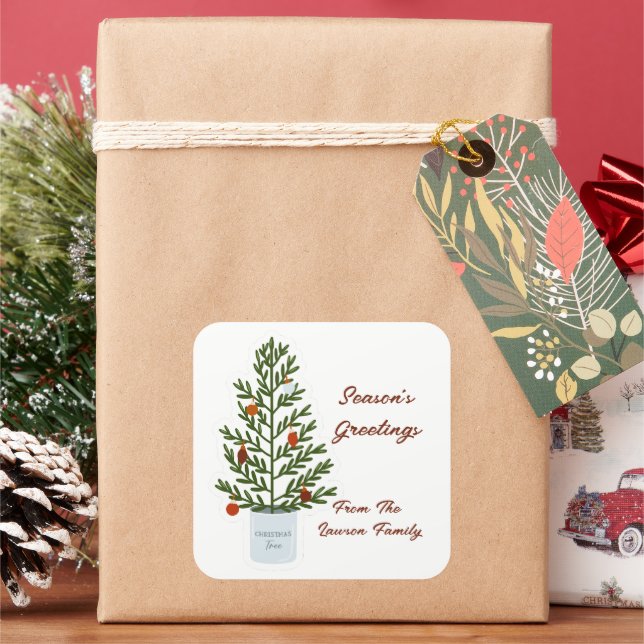 Season's Greetings Christmas Tree Square Sticker (Holiday)
