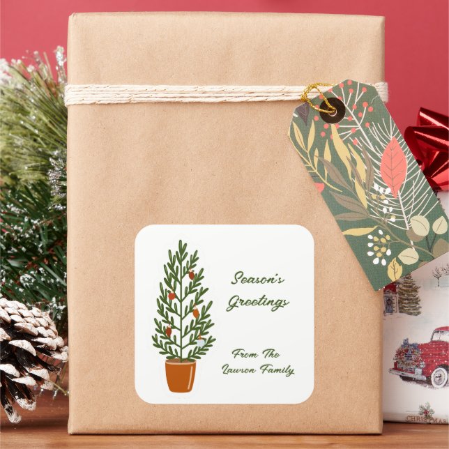 Season's Greetings Christmas Tree  Square Sticker (Holiday)