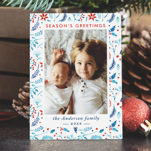 Season's Greetings Christmas Winter Berries Photo Holiday Card