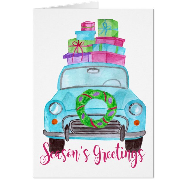 Season's Greetings Classic Car Watercolor (Front)
