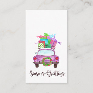 Season's Greetings Classic Car Watercolor Enclosure Card