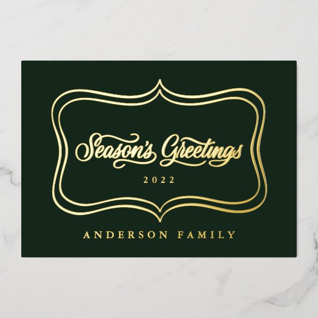 Season's Greetings Classic Gold Frame Foil Holiday Card (Front)