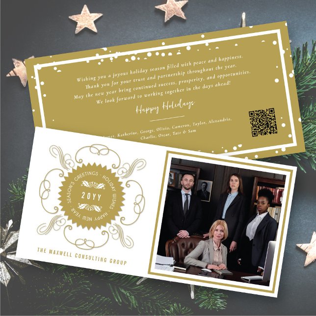 Season's Greetings Classic Seal Photo Business Holiday Card (Creator Uploaded)