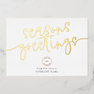 Seasons Greetings Corporate Logo Luxury Real Foil Holiday Card